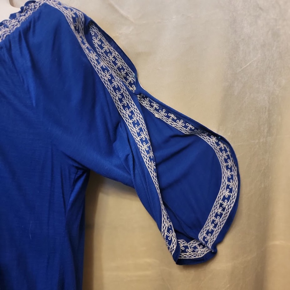 INC Blue Embroidered Cold-Shoulder Top with Open Bell Sleeves - Sz. XL - Picture 7 of 10